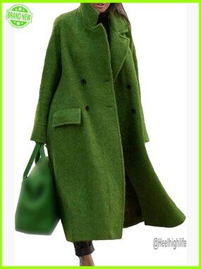 Oversized Wool Blend Maxi Pea Coat Double Breasted Notch Lapel Warm Long Coat
